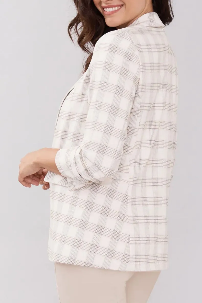 Peace of Cloth Lapel Collar Ruched Sleeve Plaid Crepe Blazer