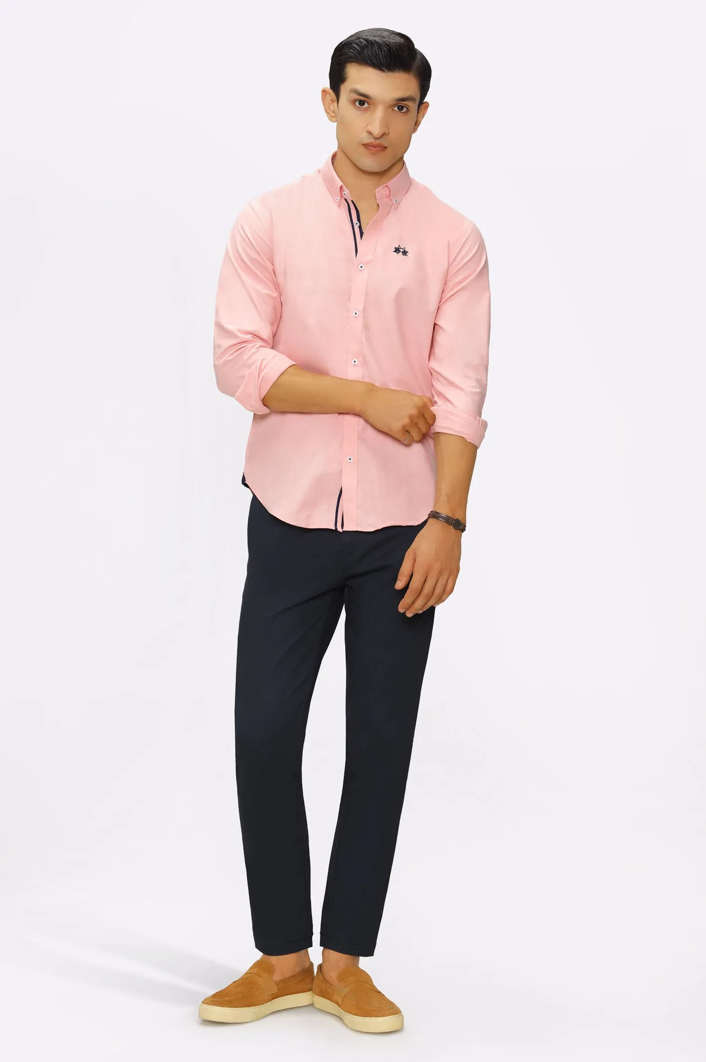 Peach Textured Casual Shirt