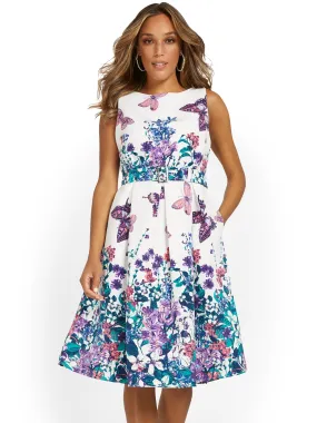 Petite Butterfly-Print Flare Dress
