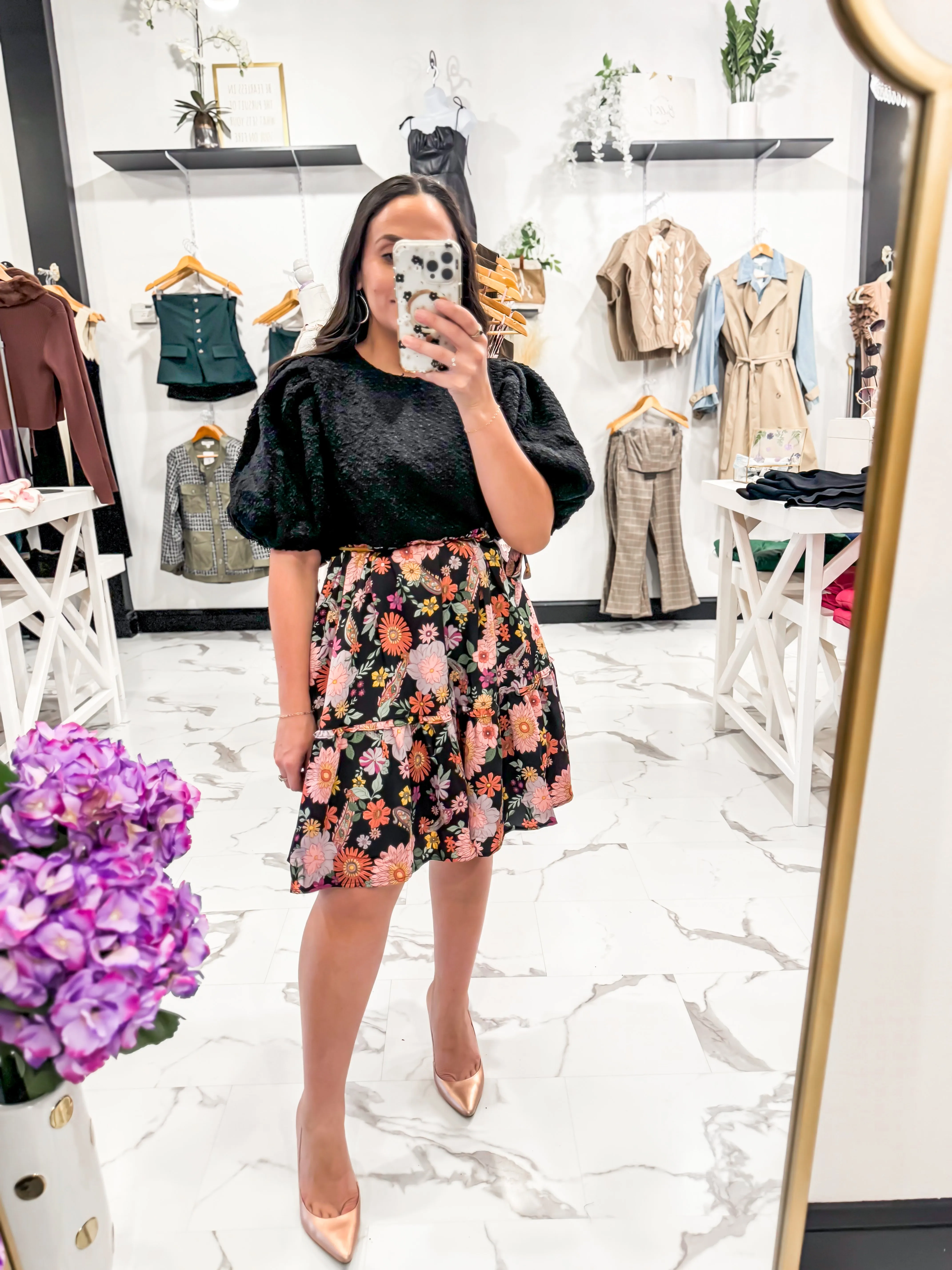 Picking Petals Floral Mini Dress (Black/Multi)