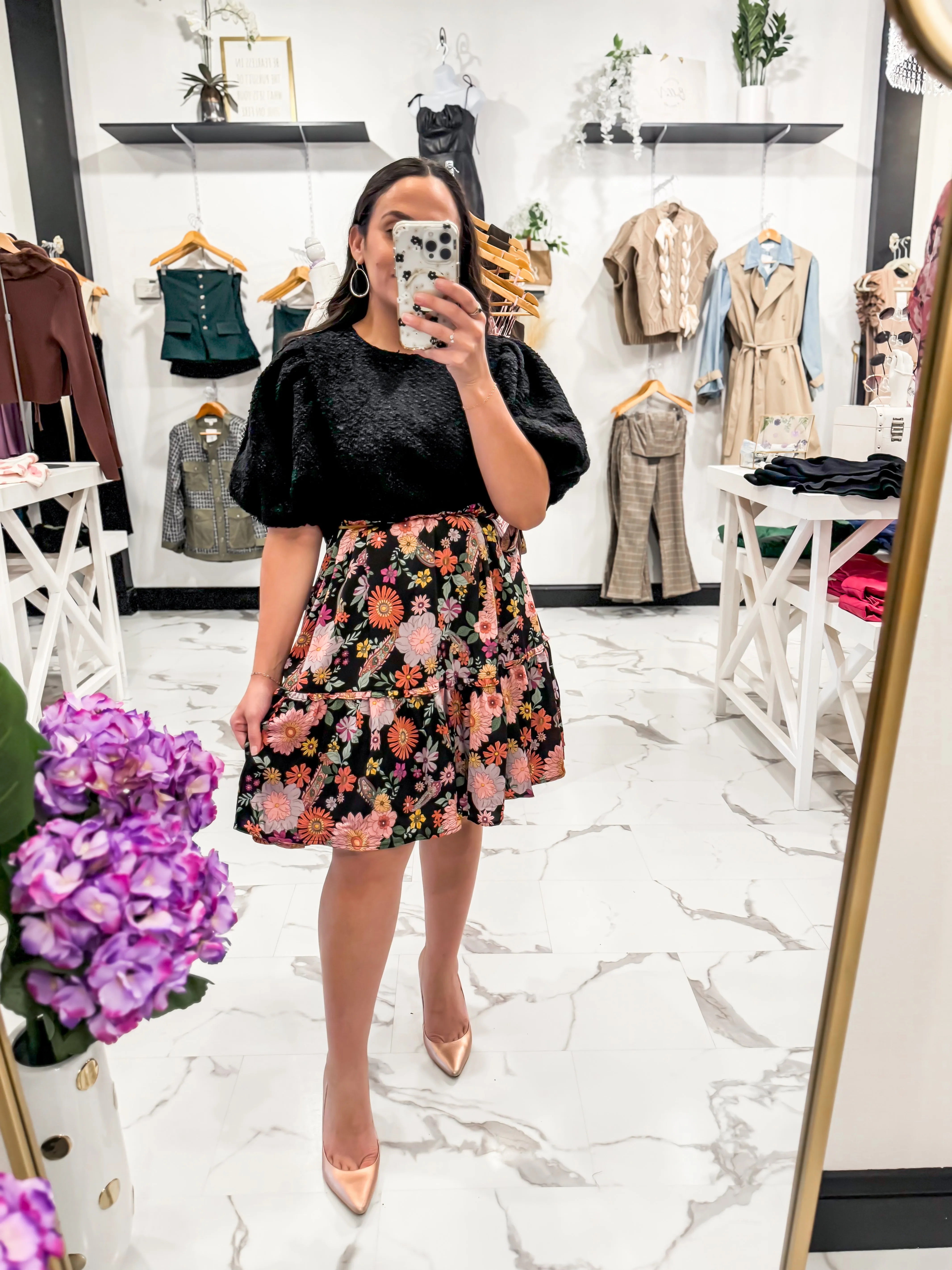 Picking Petals Floral Mini Dress (Black/Multi)