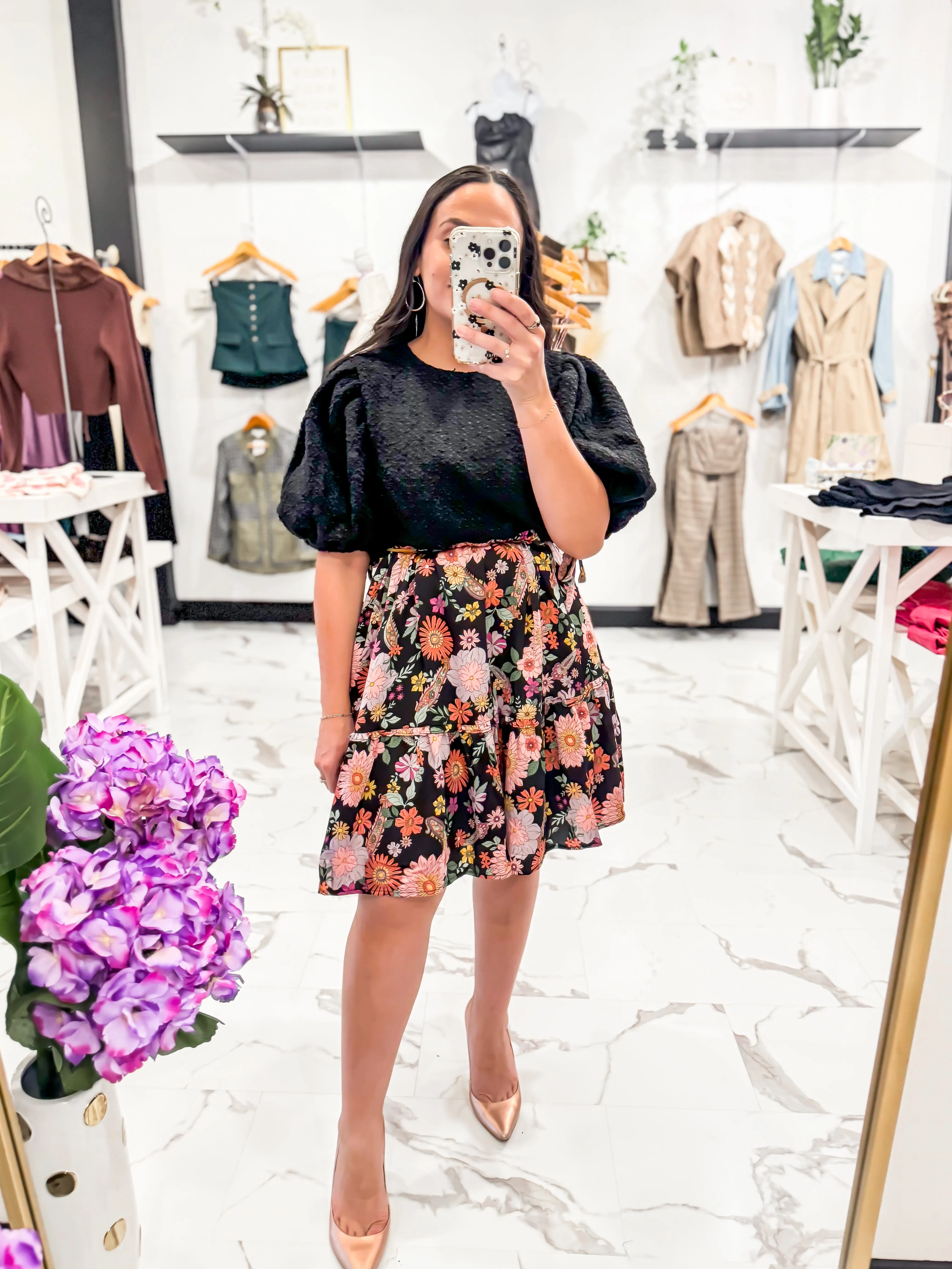 Picking Petals Floral Mini Dress (Black/Multi)
