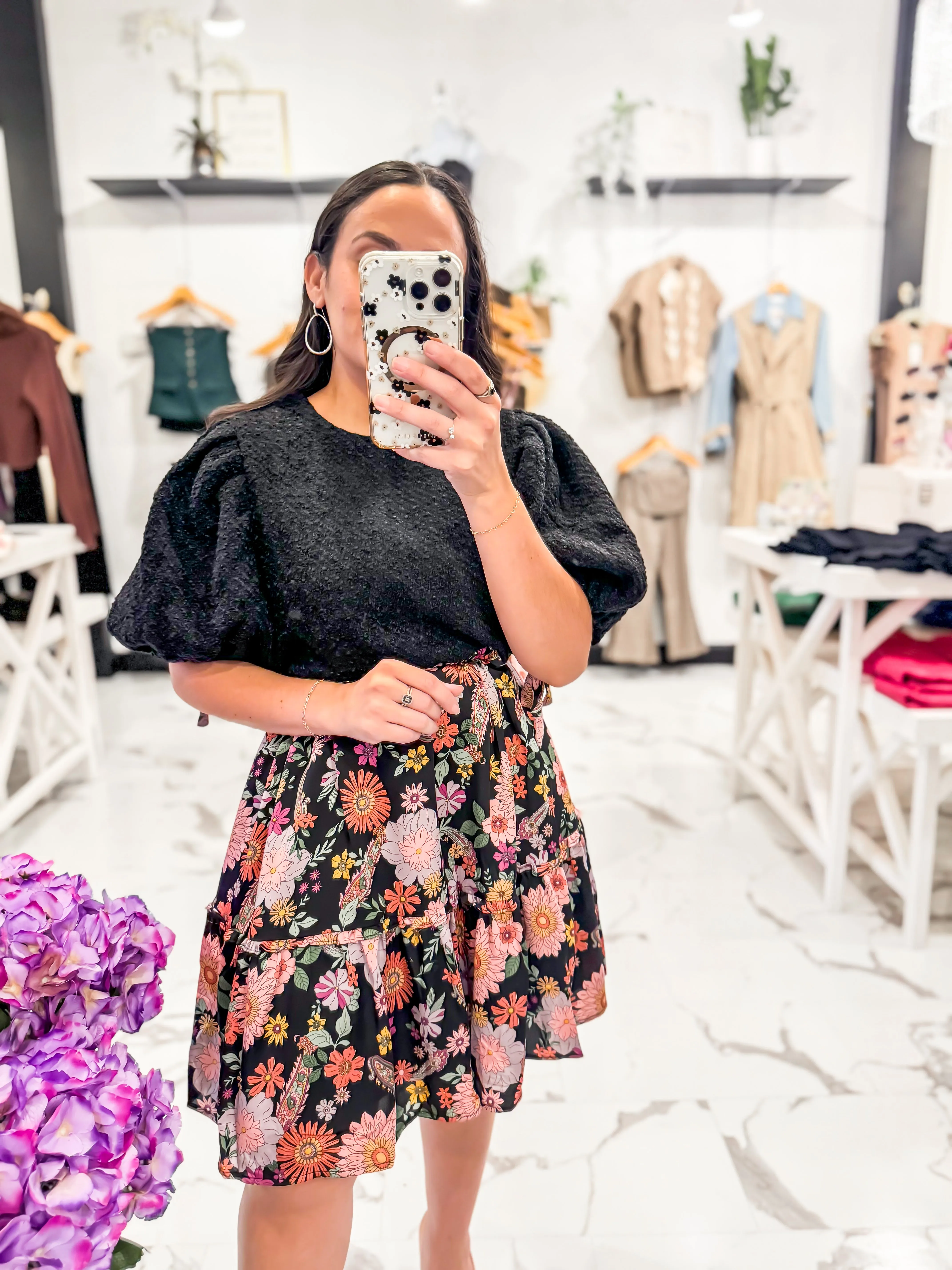 Picking Petals Floral Mini Dress (Black/Multi)