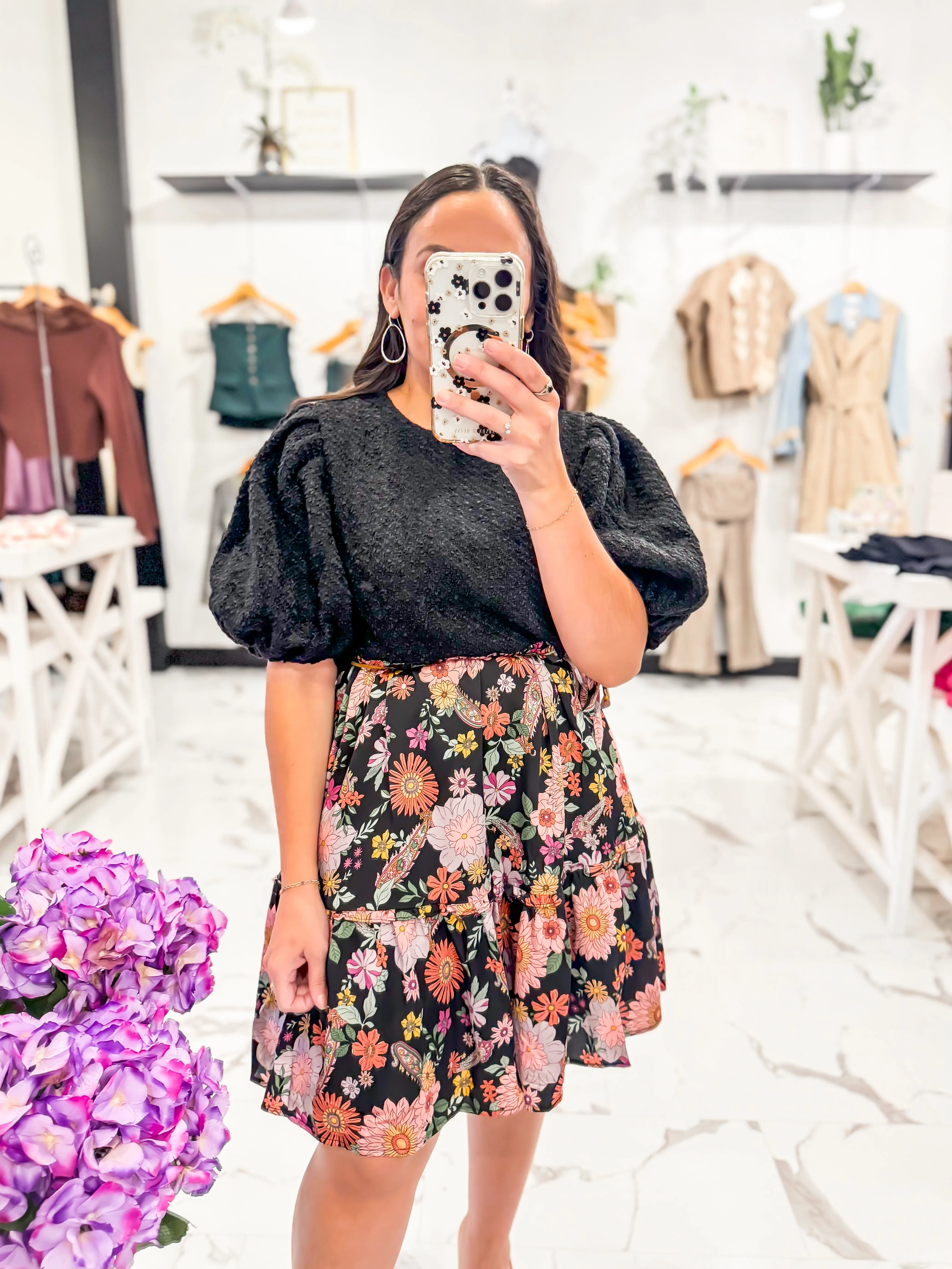 Picking Petals Floral Mini Dress (Black/Multi)