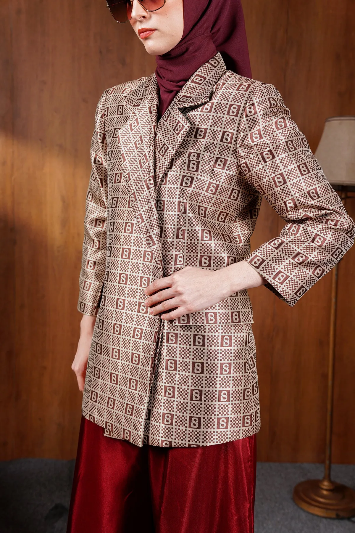 Plaid Jacquard Blazer - Bronze