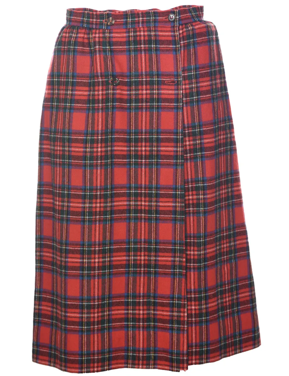 Plaid Red Midi Skirt - S