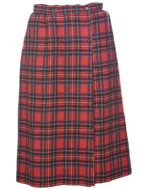 Plaid Red Midi Skirt - S
