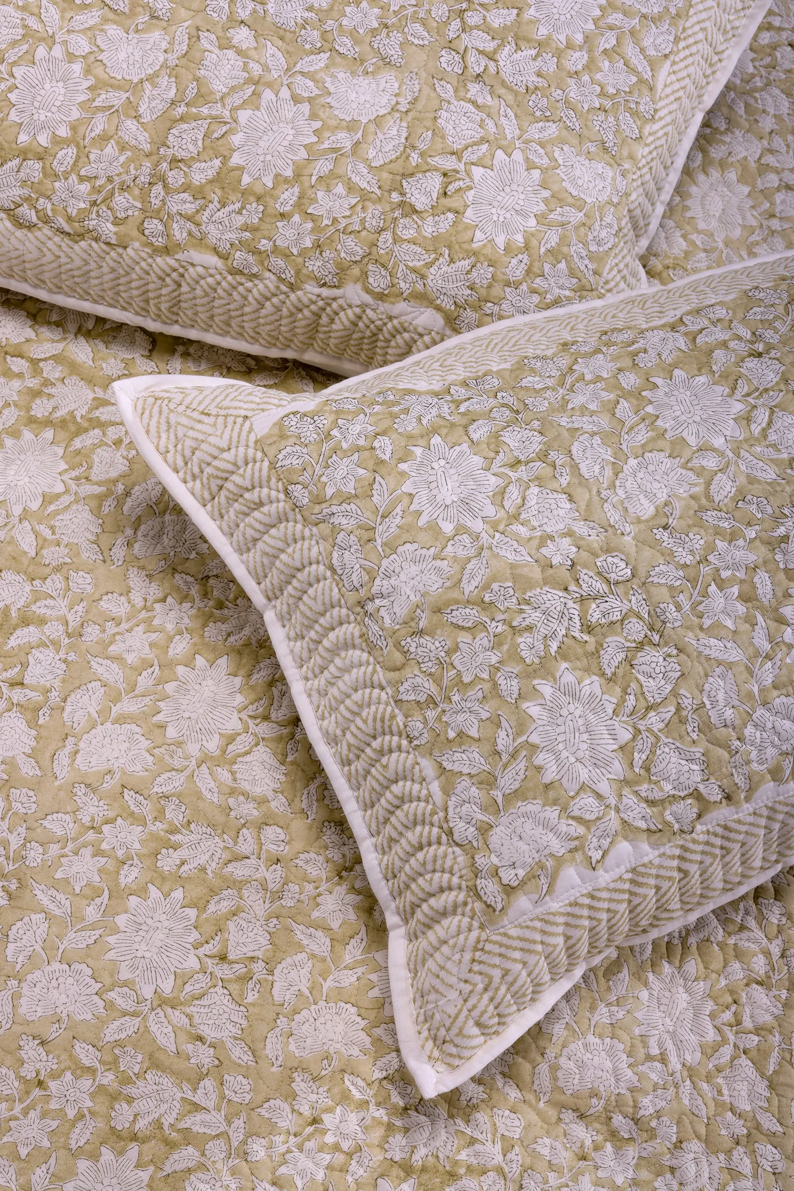 Poonam Bagh Block Printed Cotton Quilted Beige Bedcover