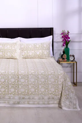Poonam Bagh Block Printed Cotton Quilted Beige Bedcover