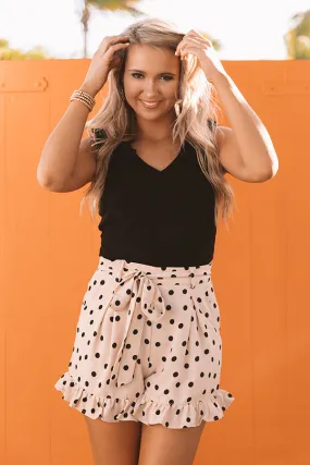 Pretty Plans High Waist Polka Dot Shorts In Cream