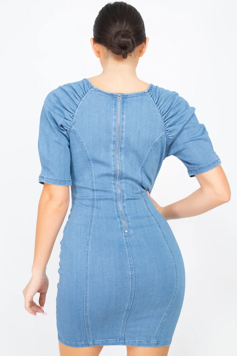 Puff Sleeve Denim Dress