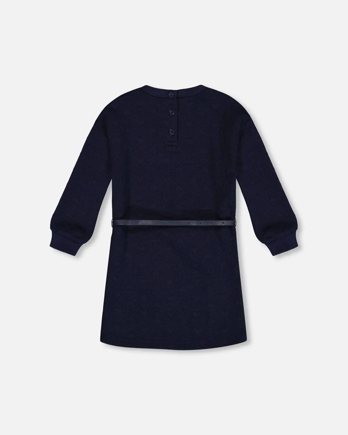 Quilted Heart Fleece Dress With Belt Navy