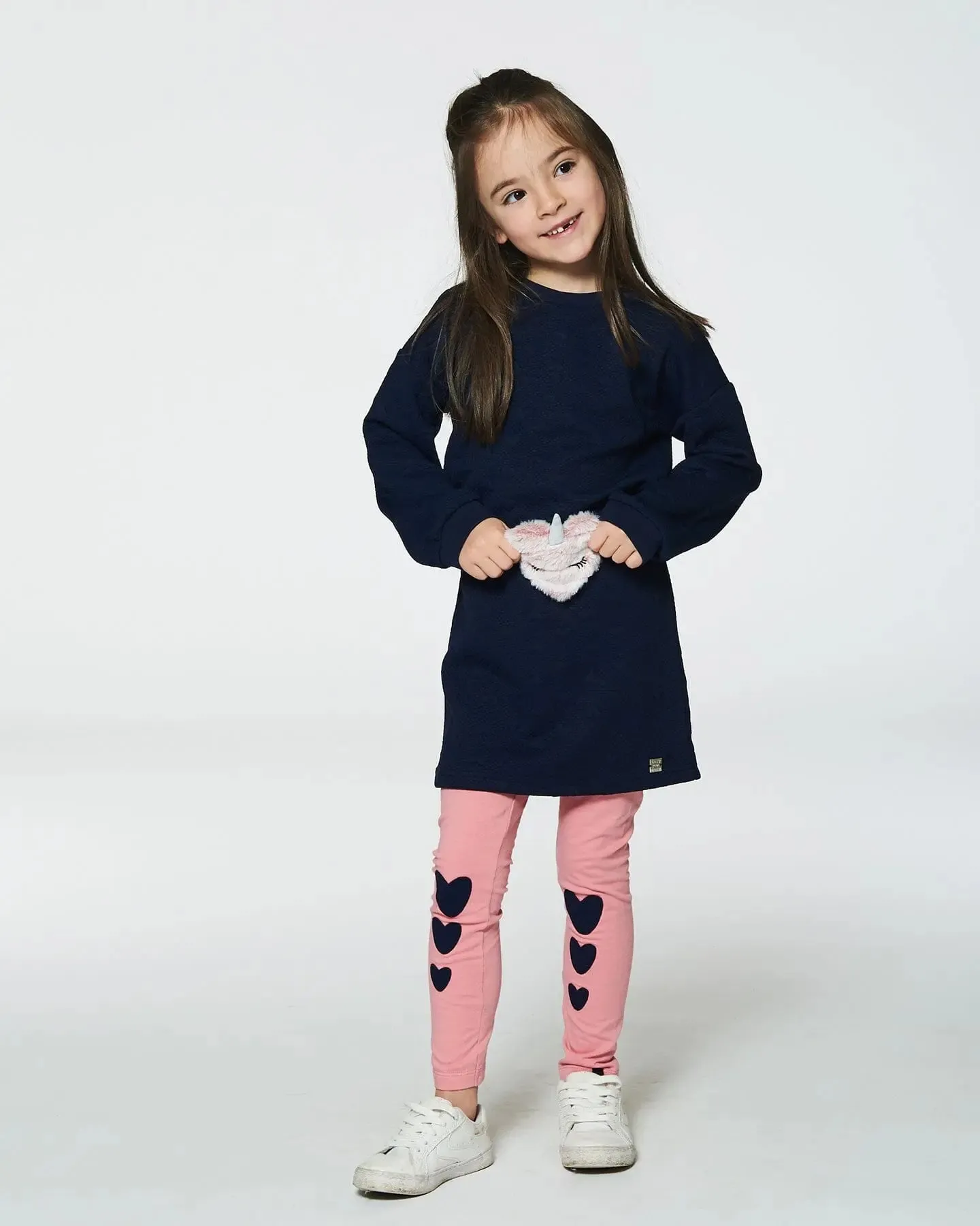 Quilted Heart Fleece Dress With Belt Navy