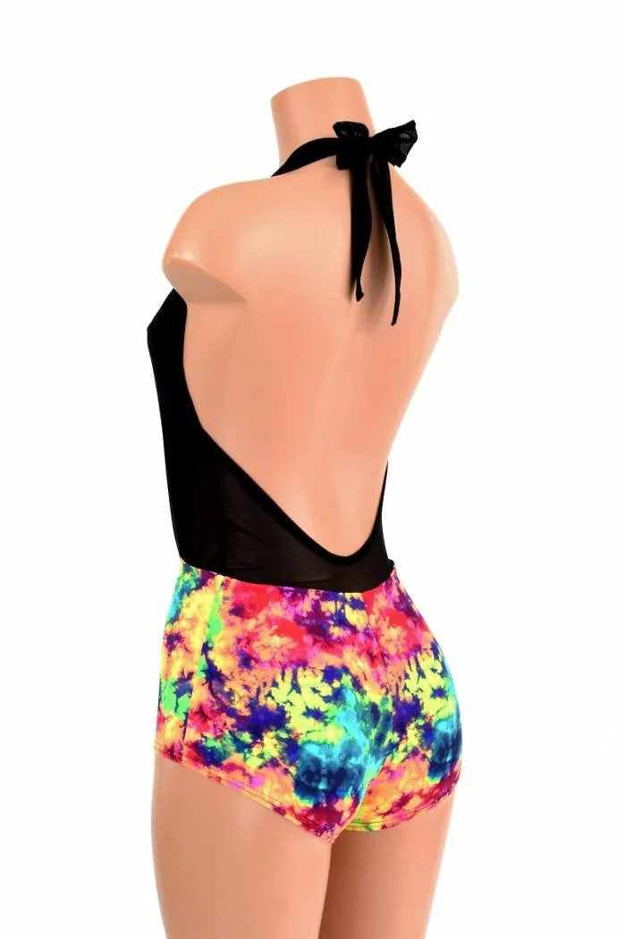 "Josie" Romper in Black Mesh & Acid Splash