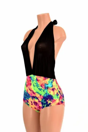 "Josie" Romper in Black Mesh & Acid Splash