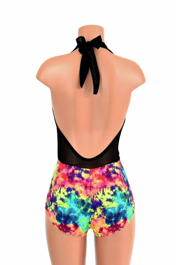 "Josie" Romper in Black Mesh & Acid Splash