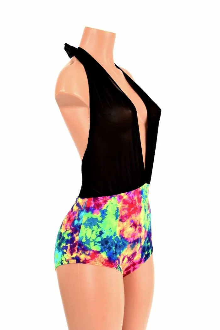 "Josie" Romper in Black Mesh & Acid Splash