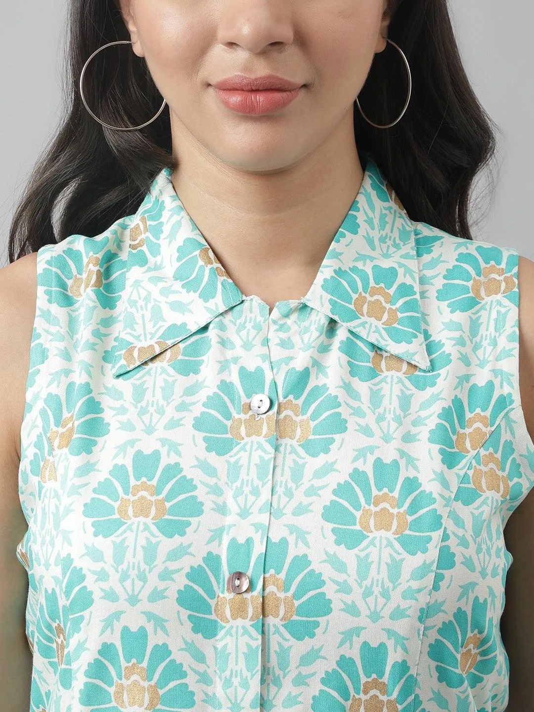Rayon White A-Line Floral Printed Midi Dress