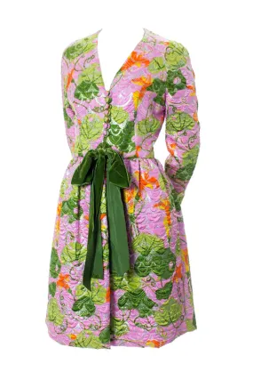 Rembrandt 1960s quilted metallic floral vintage cocktail party dress