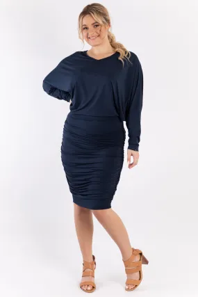 Ruche Dress | Navy | FINAL SALE