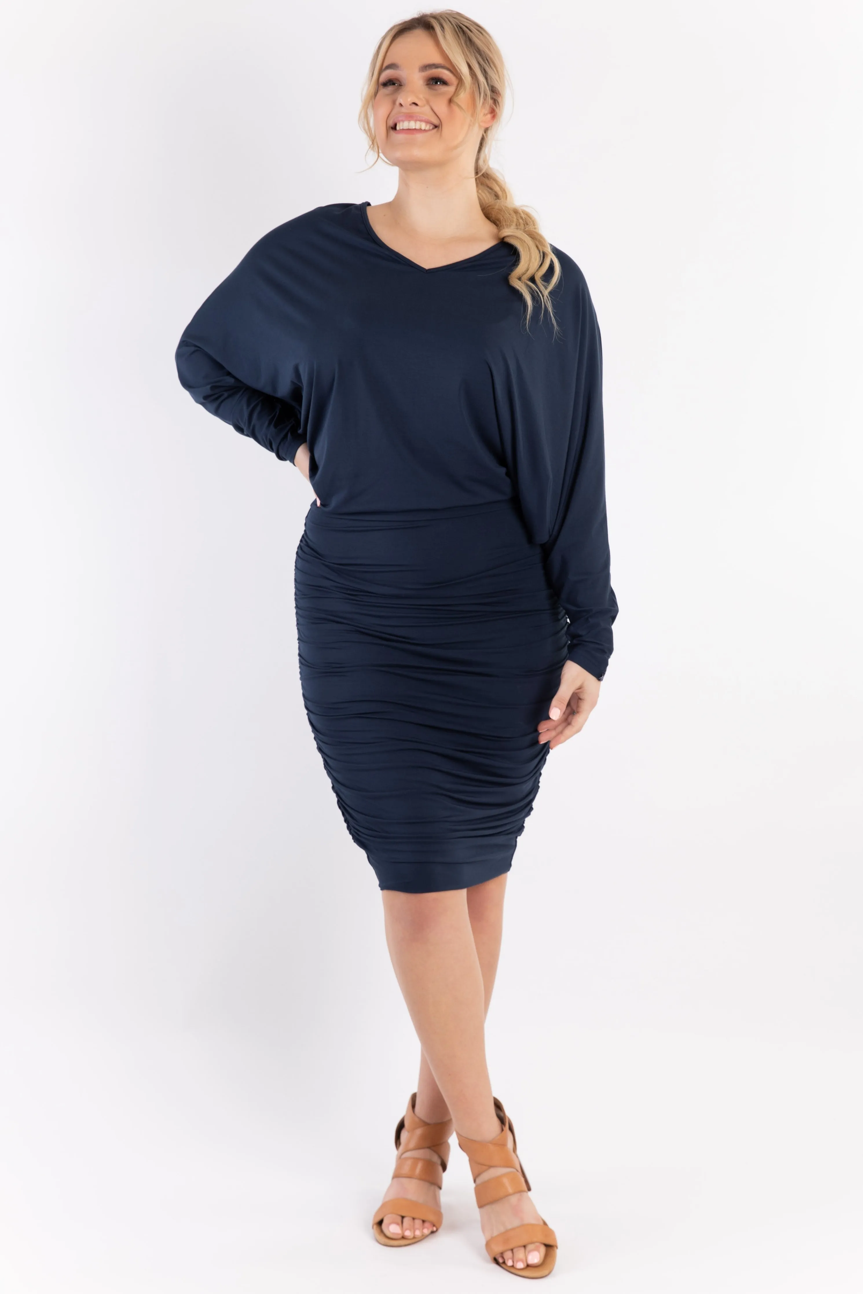 Ruche Dress | Navy | FINAL SALE