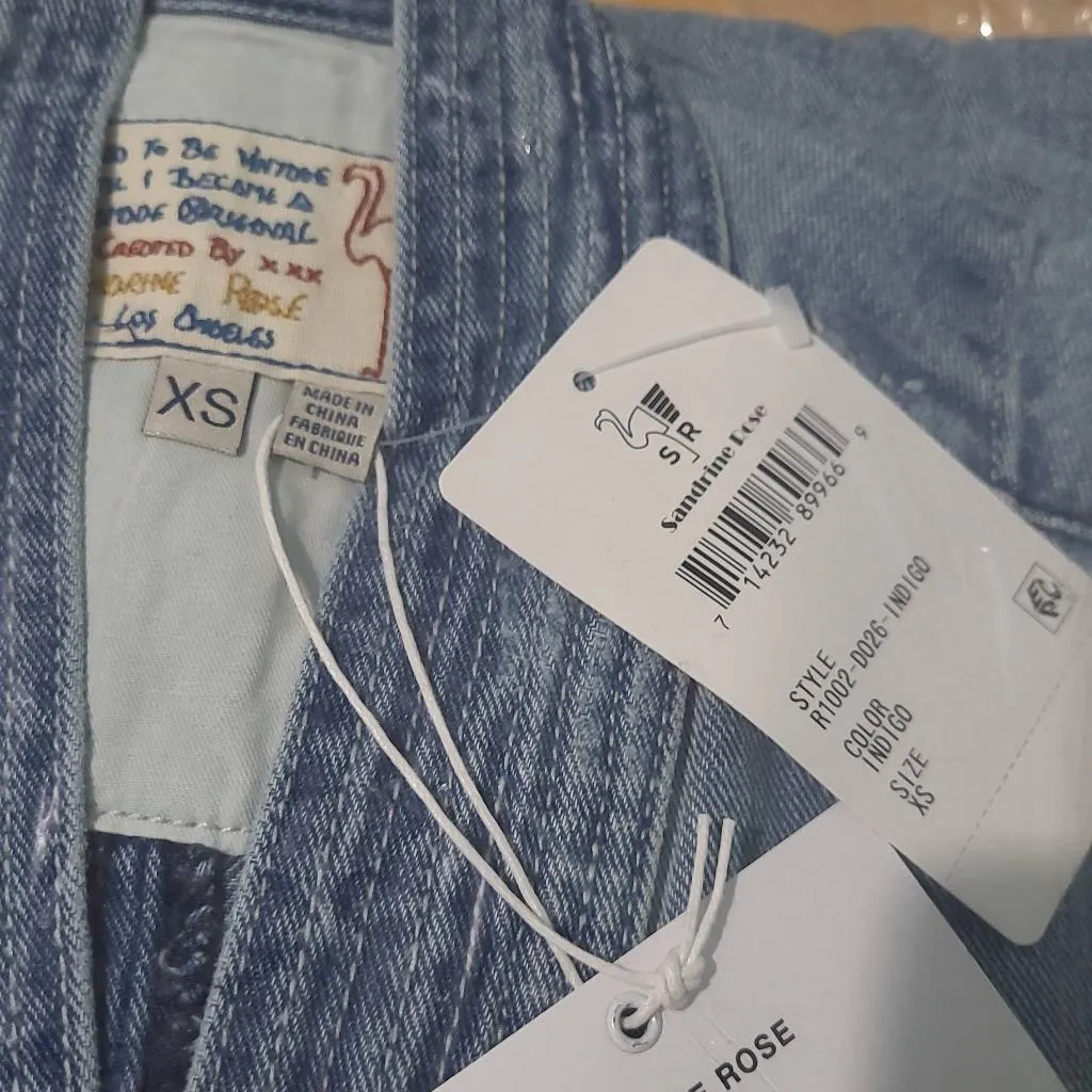 Sandrine Rose Free People Kimono Jean Jacket Blue Distressed Raw Hem Pockets Size XS