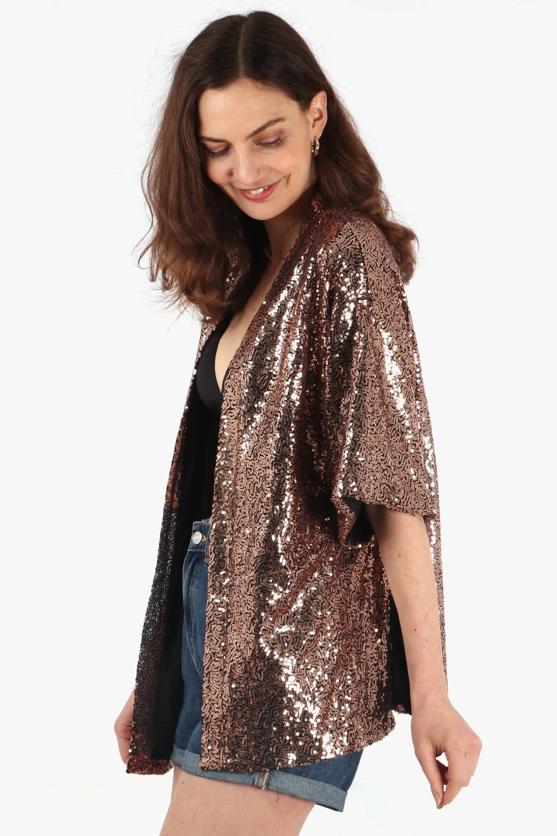 Sequin Kimono Jacket - Bronze