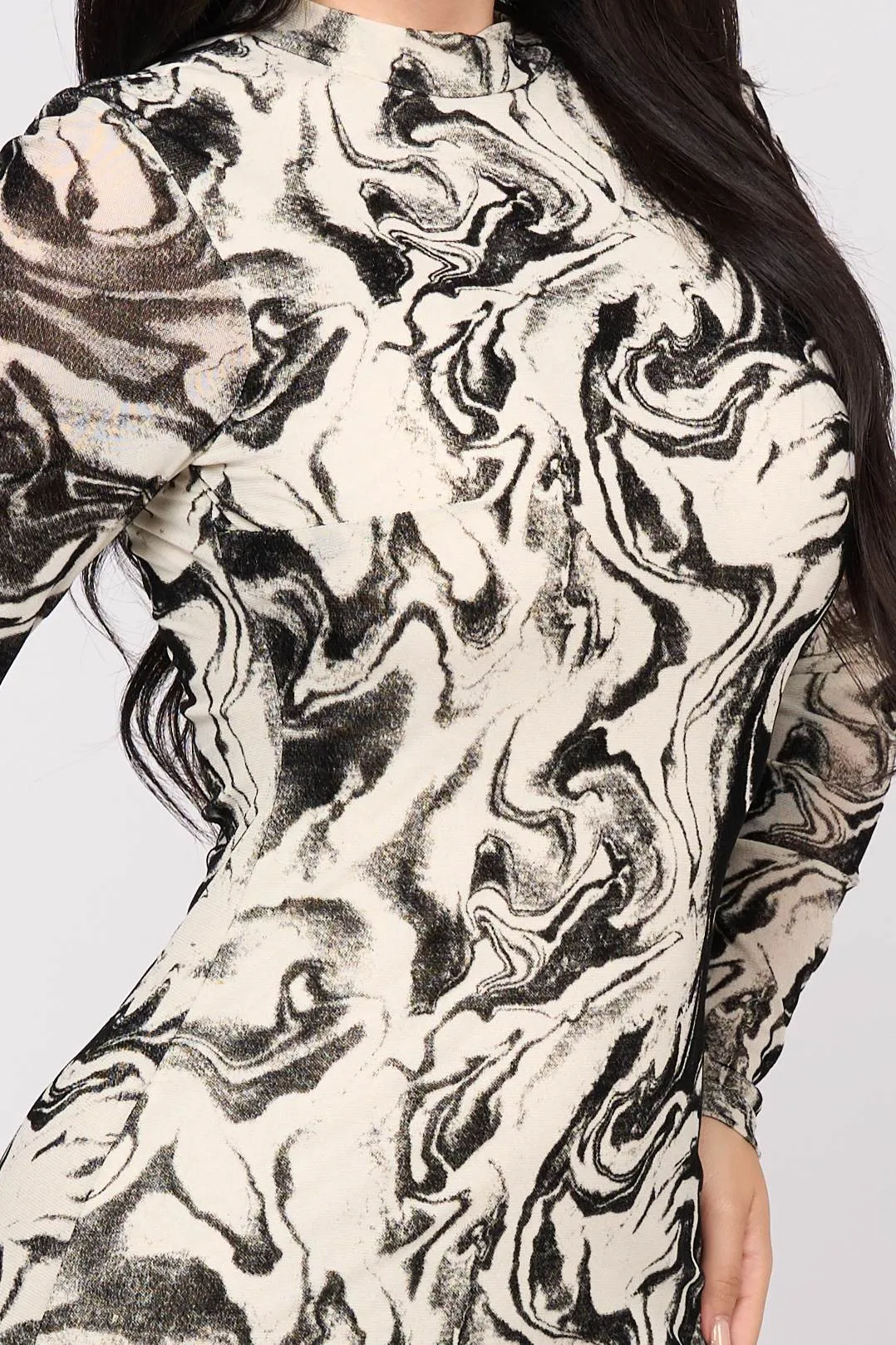 SEXY MARBLE VELVET FLOCKING BODYCON MIDI DRESS