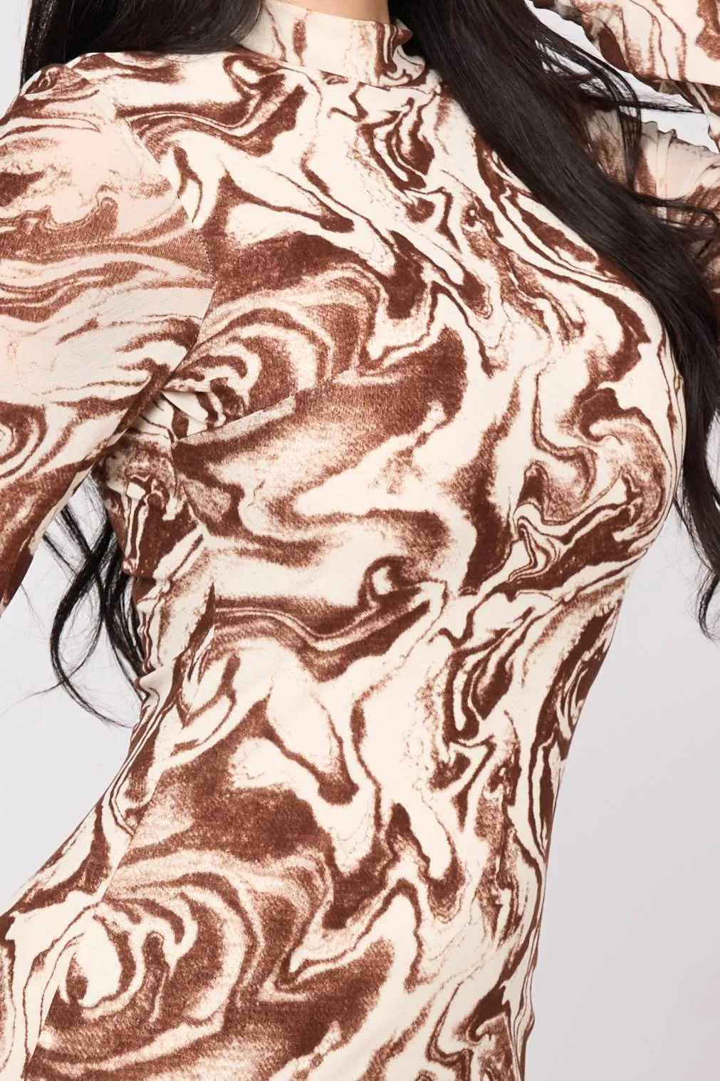 SEXY MARBLE VELVET FLOCKING BODYCON MIDI DRESS