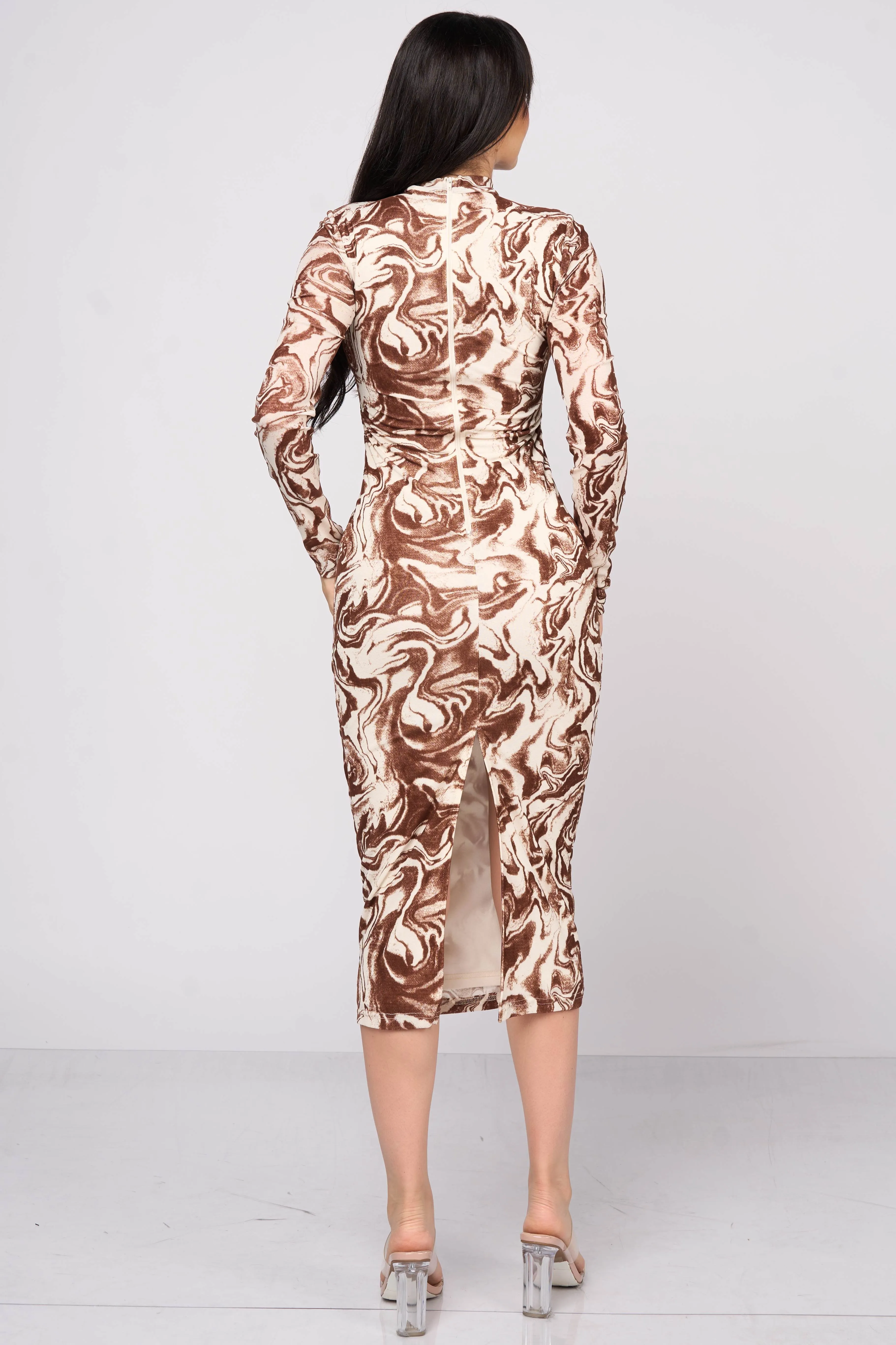 SEXY MARBLE VELVET FLOCKING BODYCON MIDI DRESS