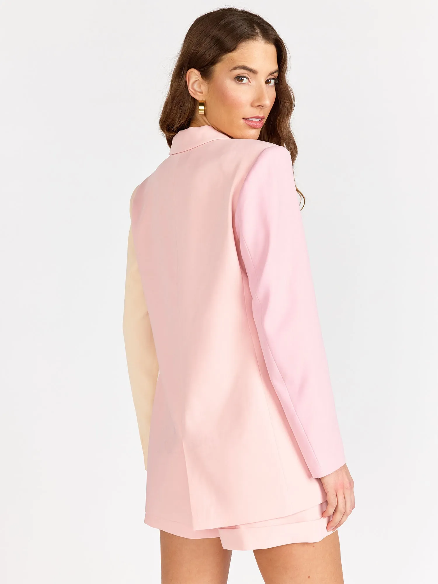 Single Button Colorblock Blazer - Endless Rose