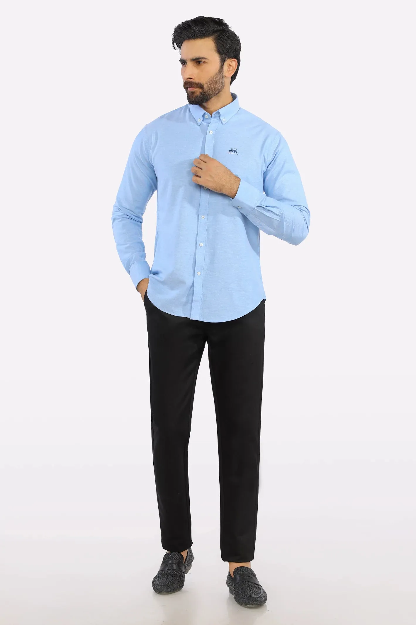 Sky Blue Textured Casual Shirt