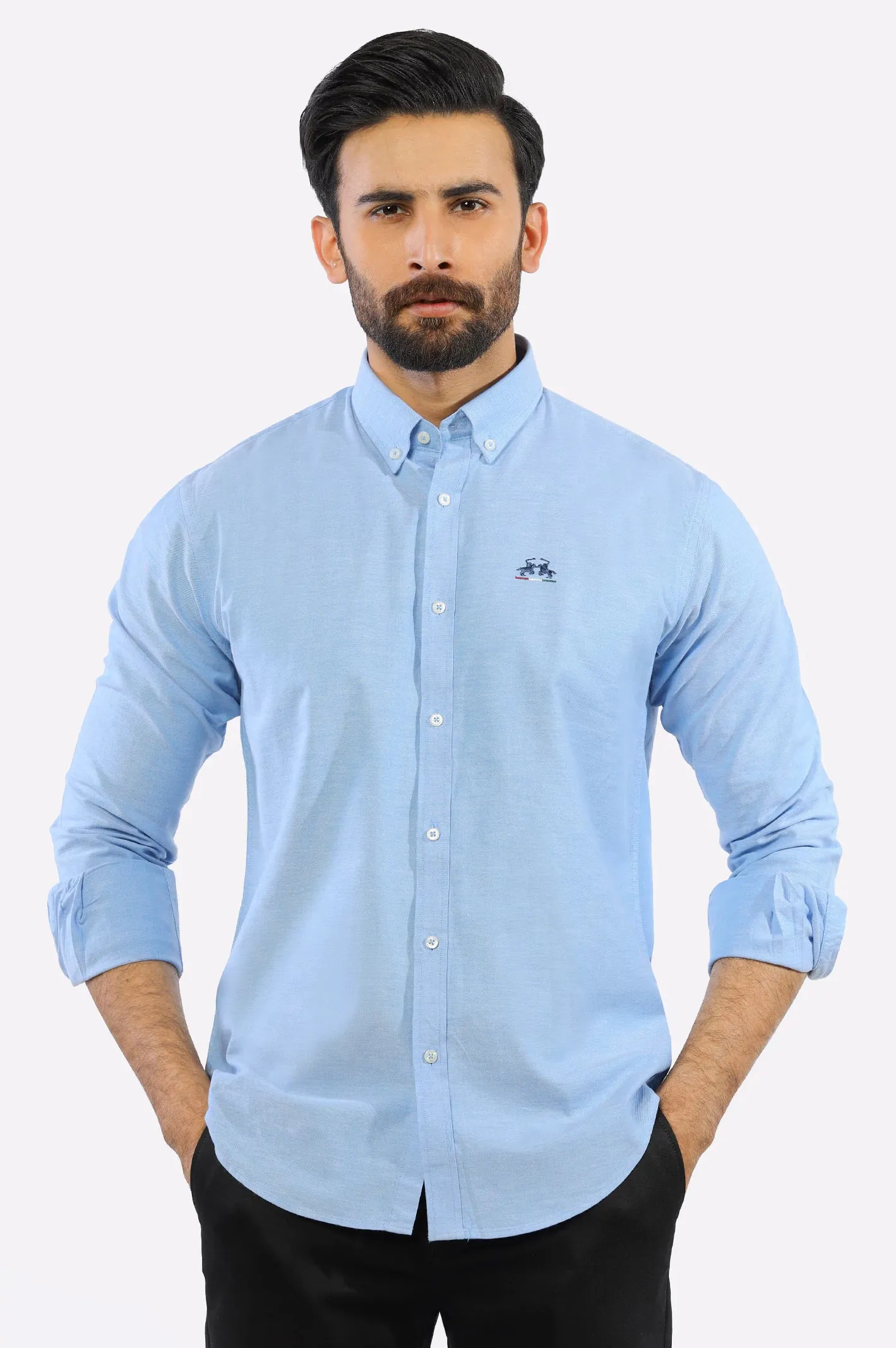 Sky Blue Textured Casual Shirt