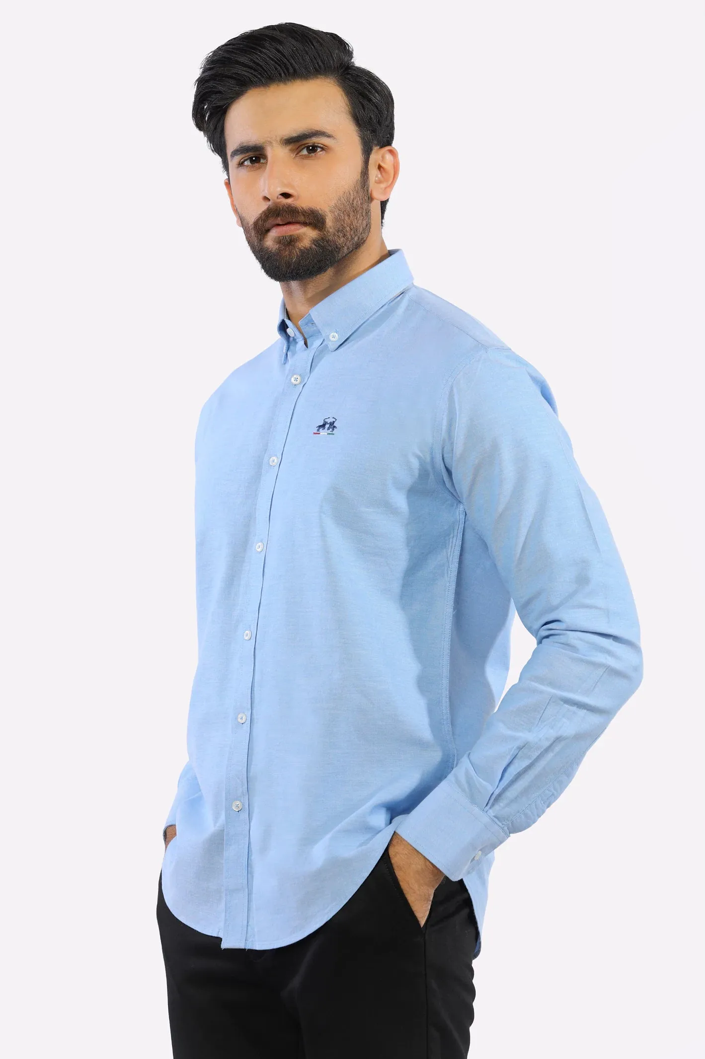 Sky Blue Textured Casual Shirt