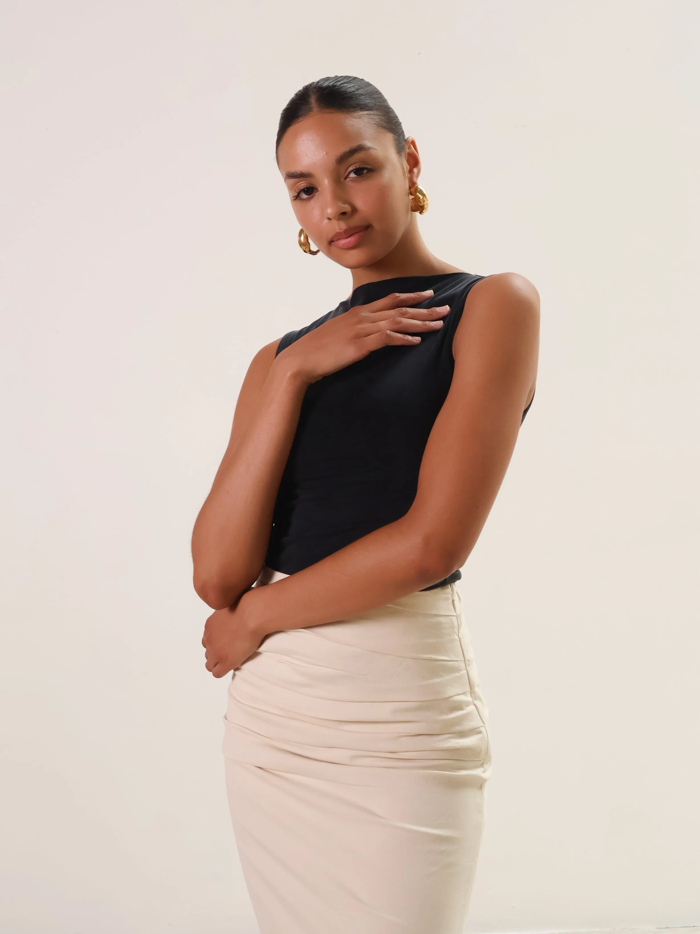 Sovere Sand Emara Pleated Midi Skirt