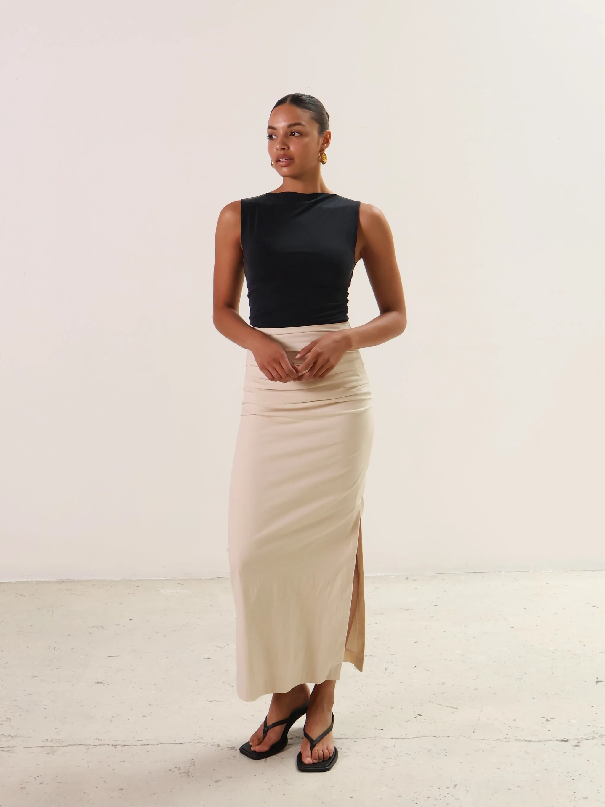 Sovere Sand Emara Pleated Midi Skirt