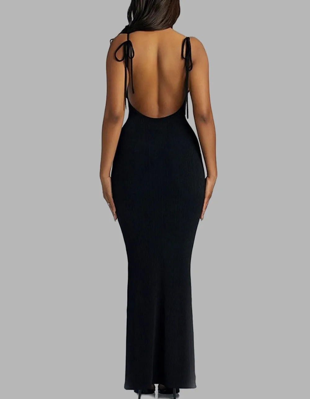 Strap Solid-color Sleeveless Backless Strap Long Slim Bodycon Dresses