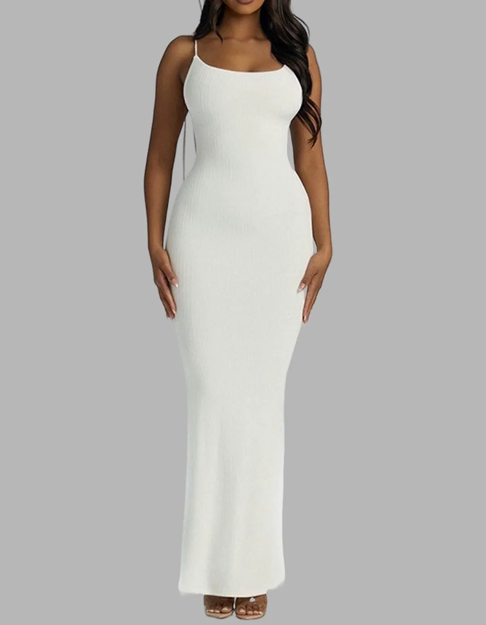 Strap Solid-color Sleeveless Backless Strap Long Slim Bodycon Dresses
