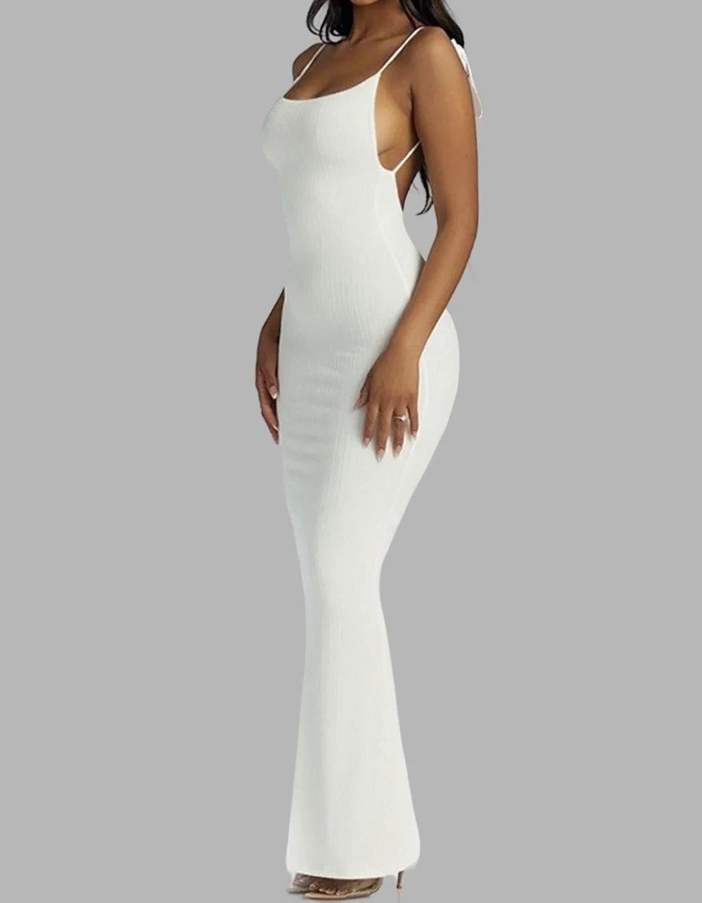 Strap Solid-color Sleeveless Backless Strap Long Slim Bodycon Dresses