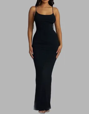 Strap Solid-color Sleeveless Backless Strap Long Slim Bodycon Dresses