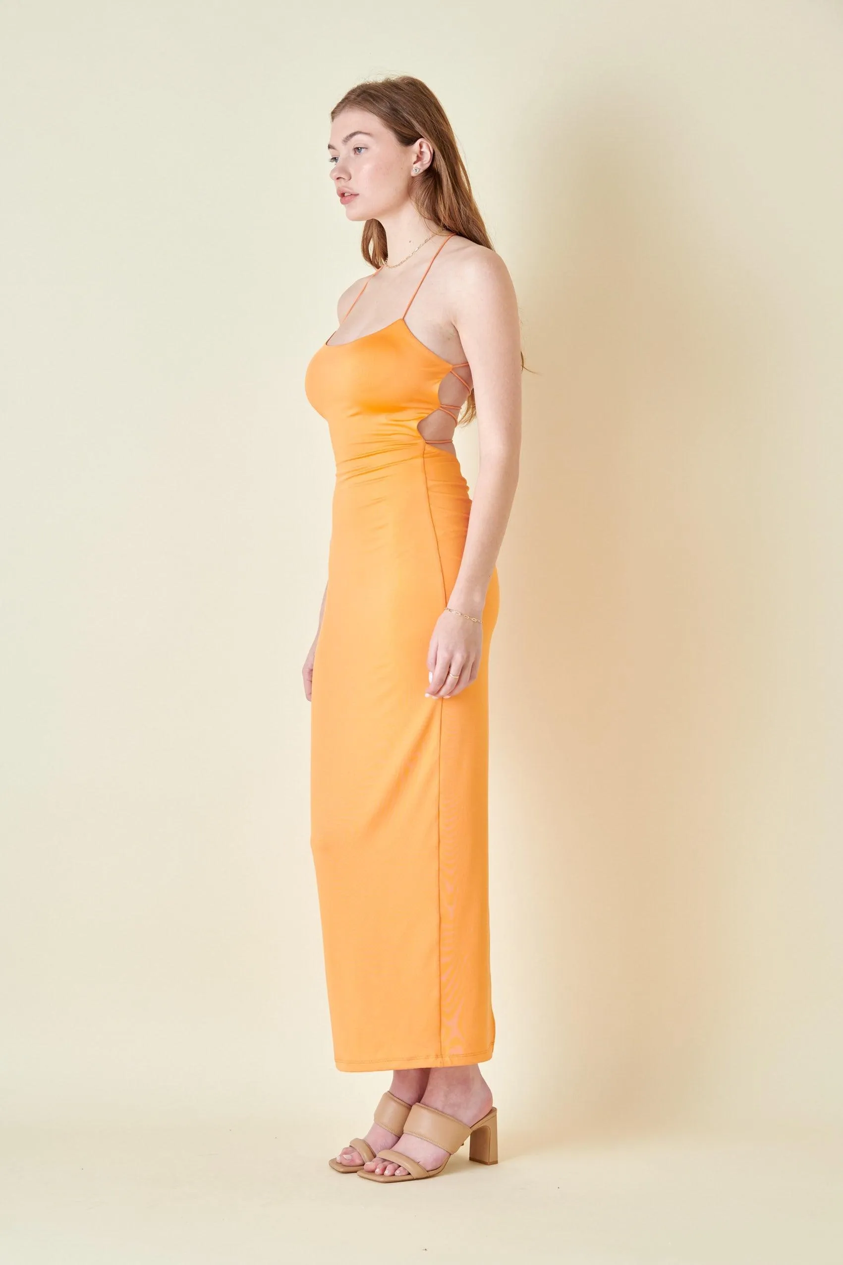 strappy back slinky maxi dress