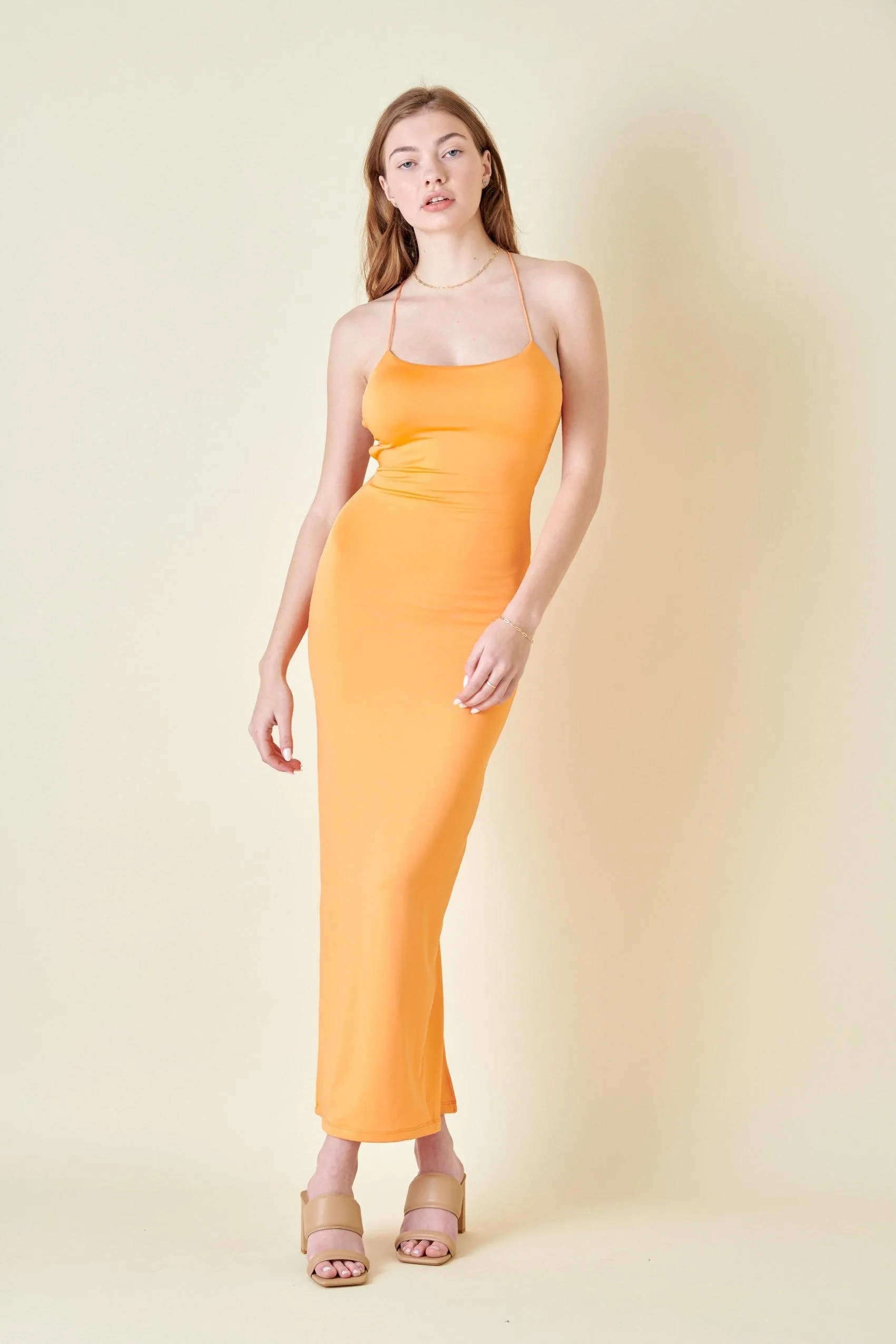 strappy back slinky maxi dress
