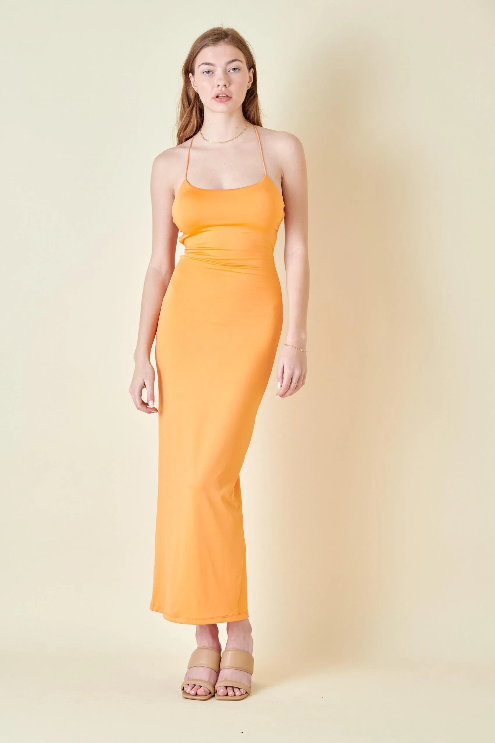 strappy back slinky maxi dress