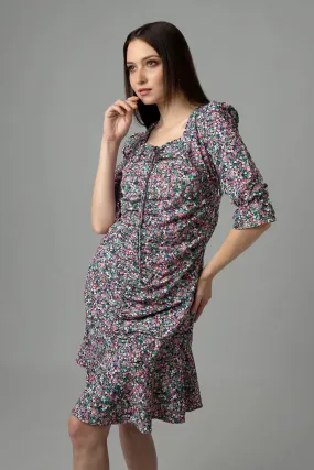 String Ruched Bodycon Midi Dress