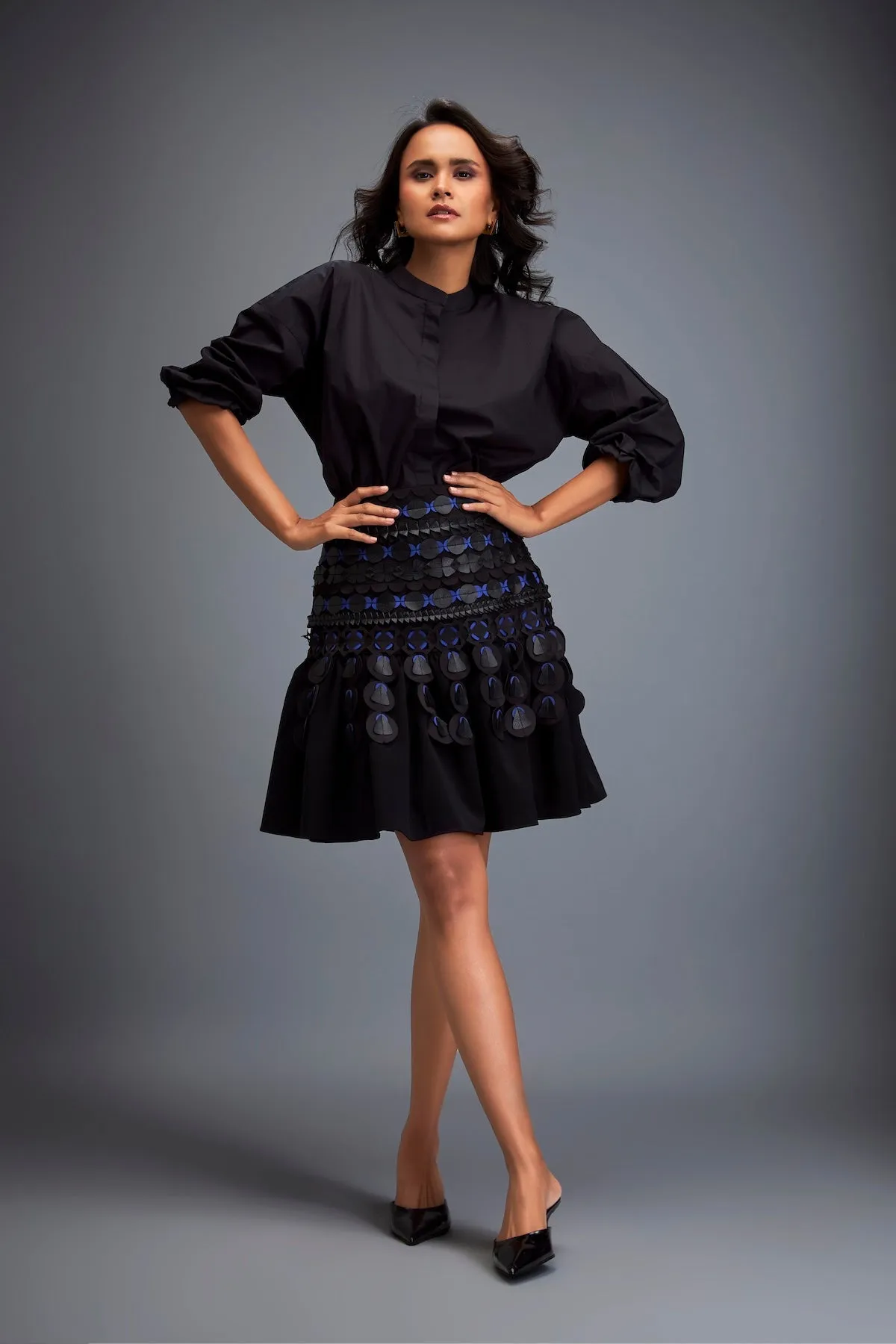 Structured Skirt with Layered Circular Appliqué