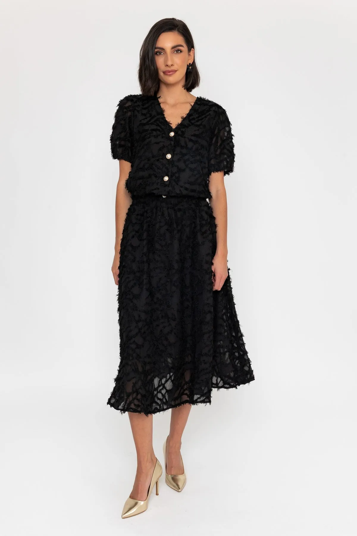 Textured Midi Skirt in Black