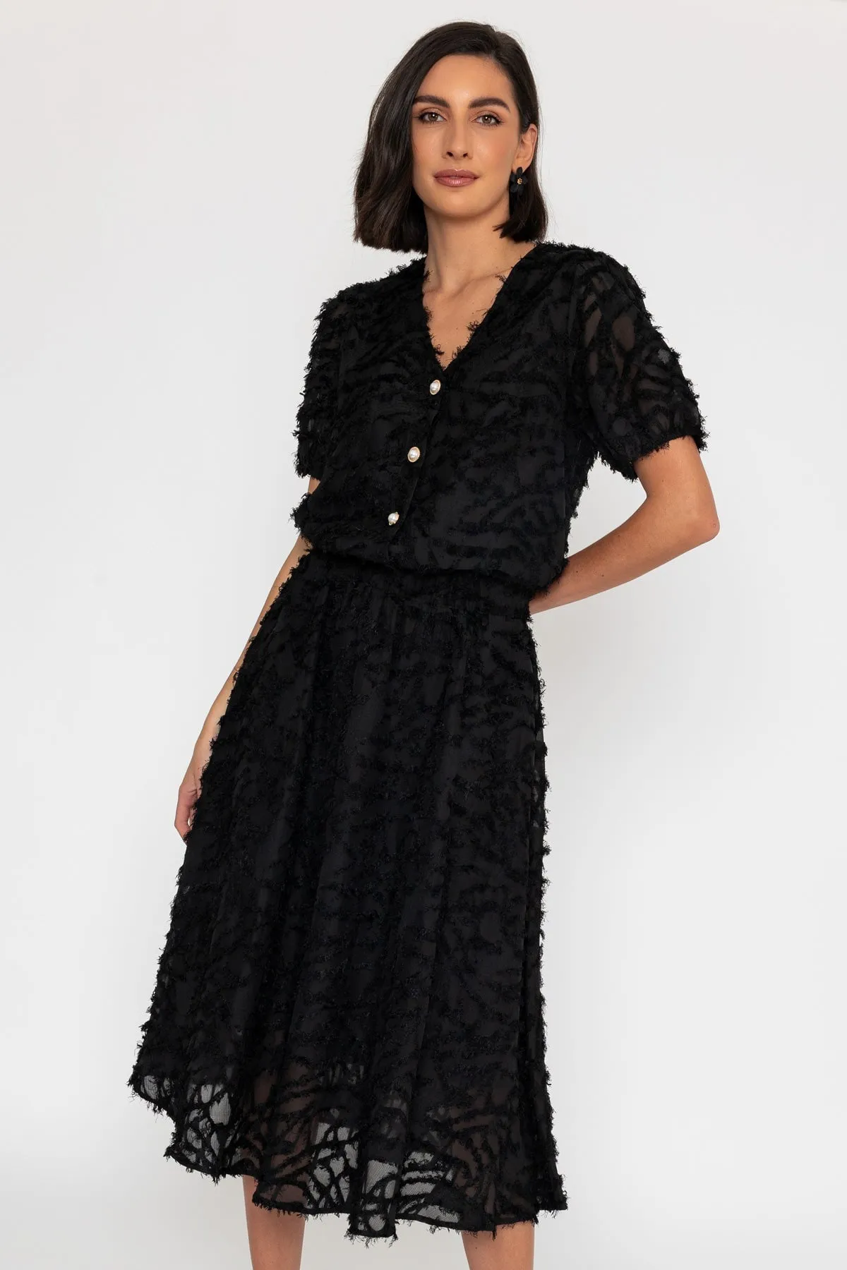 Textured Midi Skirt in Black