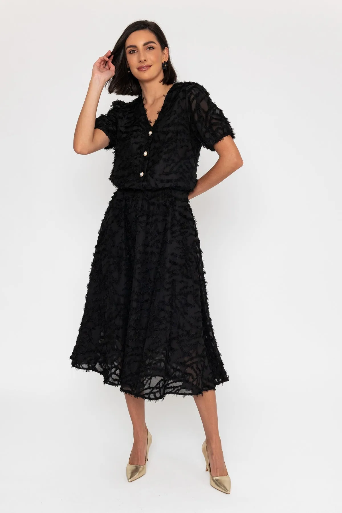 Textured Midi Skirt in Black