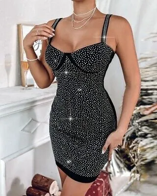 Thin Strap Rhinestone Decor Bodycon Dress