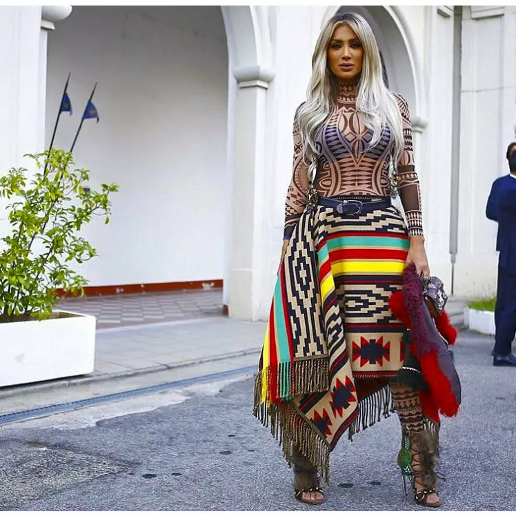 Tribal Tattoo Print Mesh Rave Bodysuit